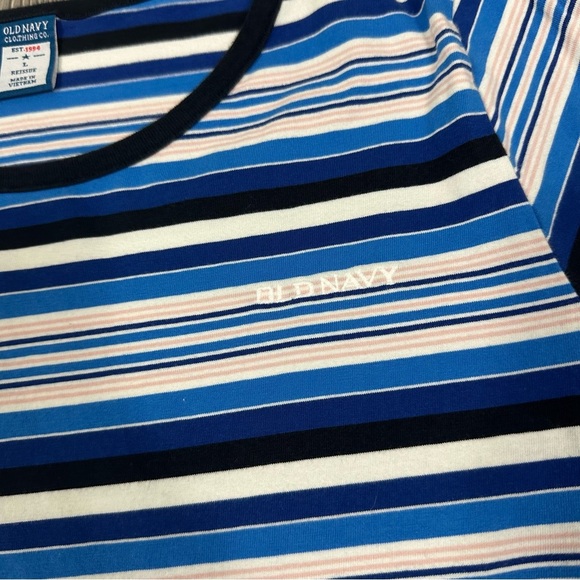 Old Navy Reissue '94 Blue Striped Logo T-Shirt Size L Retro Y2K Tee - Picture 2 of 6